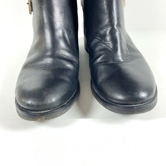 Tory Burch Black Tumbled Leather Moto Ankle Boots Mid Buckle Booties size 9