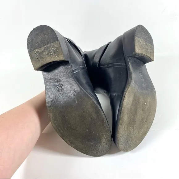 Tory Burch Black Tumbled Leather Moto Ankle Boots Mid Buckle Booties size 9