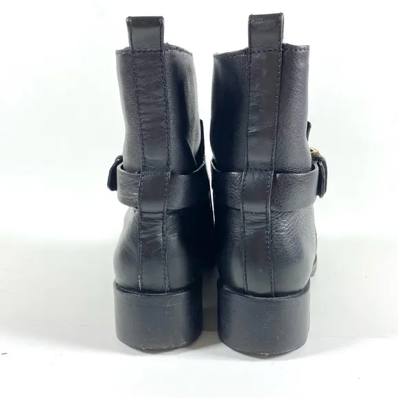 Tory Burch Black Tumbled Leather Moto Ankle Boots Mid Buckle Booties size 9