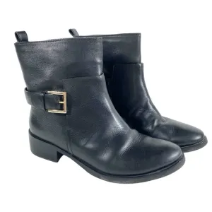 Tory Burch Black Tumbled Leather Moto Ankle Boots Mid Buckle Booties size 9