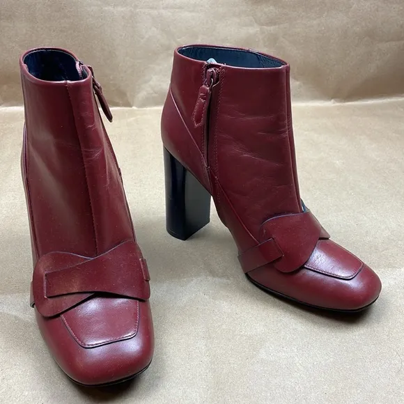 Tory Burch Burgandy Leather Ankle Boots