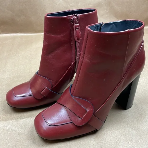 Tory Burch Burgandy Leather Ankle Boots