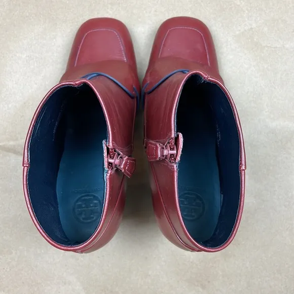 Tory Burch Burgandy Leather Ankle Boots