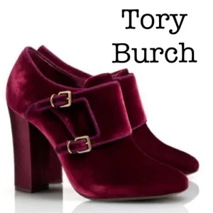 Tory Burch Carley Burgundy Velvet Ankle Boots Size 5