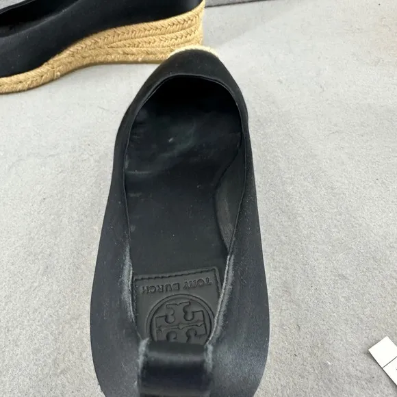 Tory Burch Espadrille Wedge Heel Black Comfortable Shoes Size 6.5