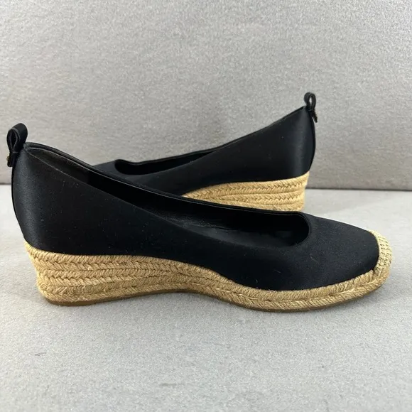 Tory Burch Espadrille Wedge Heel Black Comfortable Shoes Size 6.5