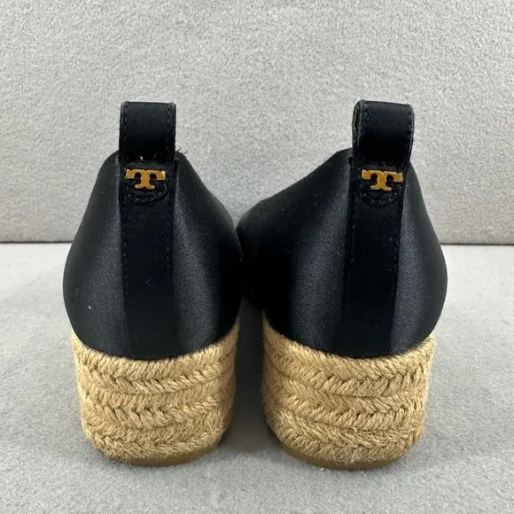 Tory Burch Espadrille Wedge Heel Black Comfortable Shoes Size 6.5