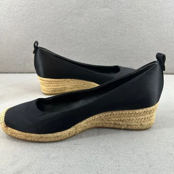 Tory Burch Espadrille Wedge Heel Black Comfortable Shoes Size 6.5