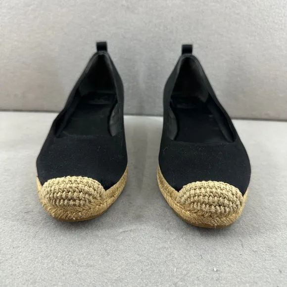 Tory Burch Espadrille Wedge Heel Black Comfortable Shoes Size 6.5