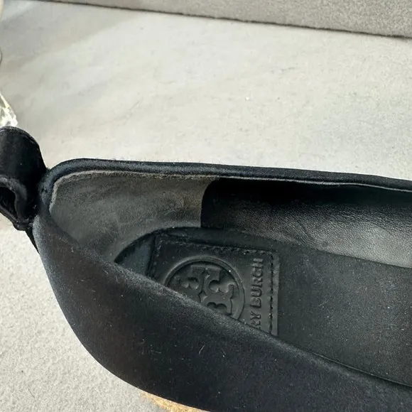 Tory Burch Espadrille Wedge Heel Black Comfortable Shoes Size 6.5