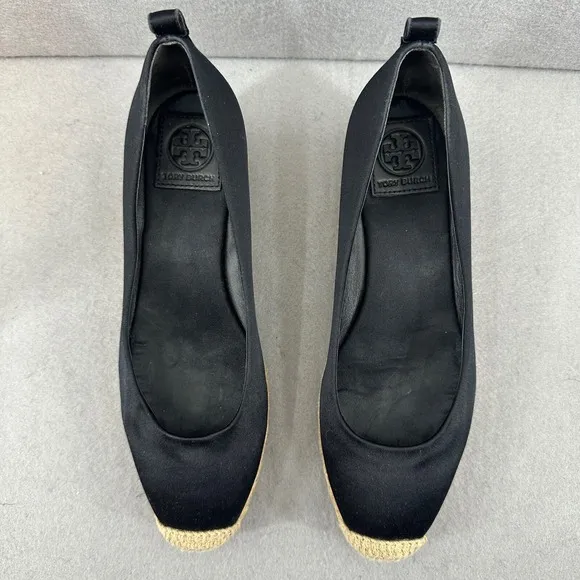 Tory Burch Espadrille Wedge Heel Black Comfortable Shoes Size 6.5