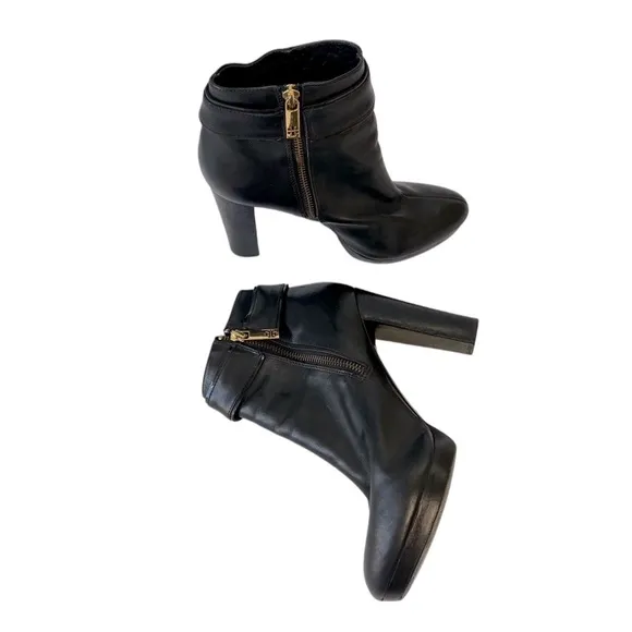 Tory Burch Genuine Leather Black High Heeled Boots Zipper Strap 9
