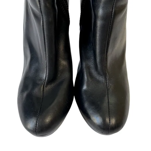 Tory Burch Genuine Leather Black High Heeled Boots Zipper Strap 9
