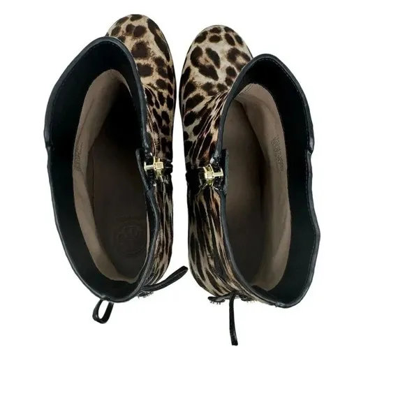 TORY BURCH LAILA 50 MM Bootie Boots Calf Hair size 8 block heel leopard print