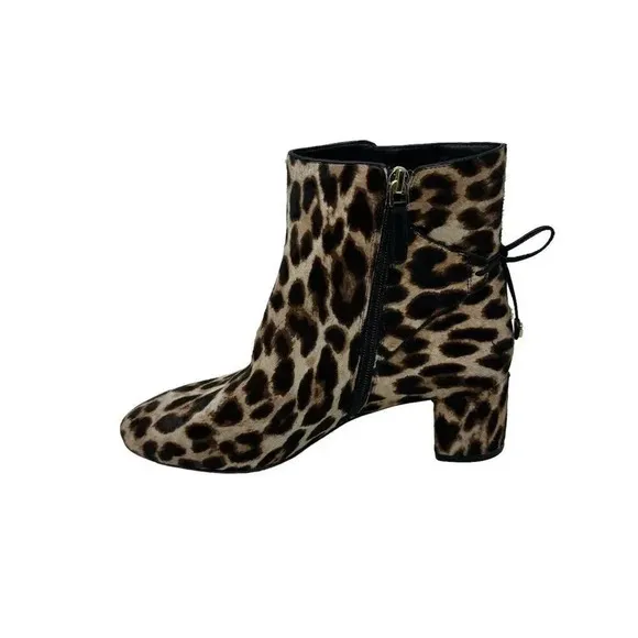 TORY BURCH LAILA 50 MM Bootie Boots Calf Hair size 8 block heel leopard print