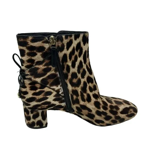 TORY BURCH LAILA 50 MM Bootie Boots Calf Hair size 8 block heel leopard print