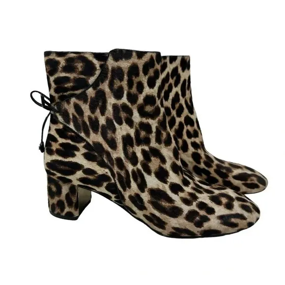 TORY BURCH LAILA 50 MM Bootie Boots Calf Hair size 8 block heel leopard print