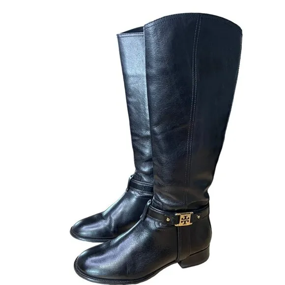 Tory Burch Leather Alessandra Tall Riding Knee Boots in Black Size 7.5