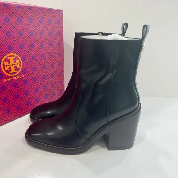 Tory Burch Leather Ankle Block Heeled Boots Chelsea - Sierra Antik