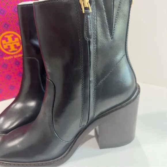Tory Burch Leather Ankle Block Heeled Boots Chelsea - Sierra Antik