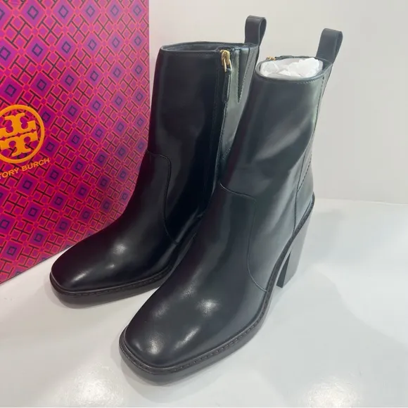 Tory Burch Leather Ankle Block Heeled Boots Chelsea - Sierra Antik