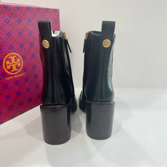 Tory Burch Leather Ankle Block Heeled Boots Chelsea - Sierra Antik