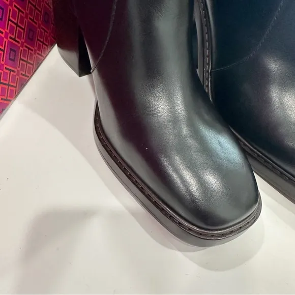 Tory Burch Leather Ankle Block Heeled Boots Chelsea - Sierra Antik