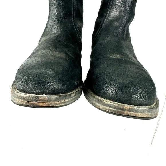 Tory Burch leather Selena biker moto boots ankle distressed black 7.5 strap zip