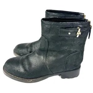 Tory Burch leather Selena biker moto boots ankle distressed black 7.5 strap zip