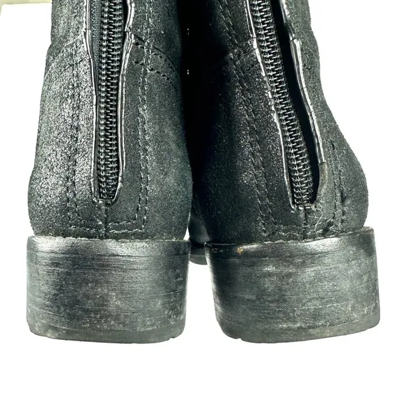 Tory Burch leather Selena biker moto boots ankle distressed black 7.5 strap zip