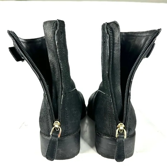 Tory Burch leather Selena biker moto boots ankle distressed black 7.5 strap zip