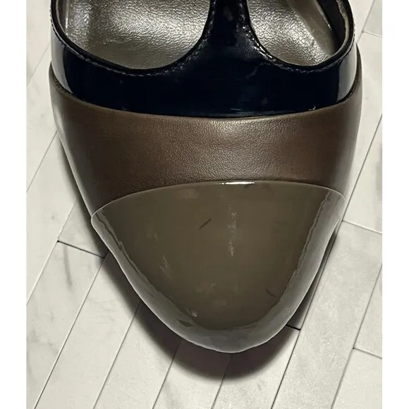 Tory Burch Lexa T-Bar 2 Tone Slingback Women’s Size 8 Brown Black All Leather