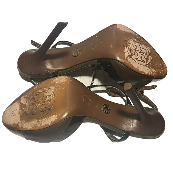 Tory Burch Lexa T-Bar 2 Tone Slingback Women’s Size 8 Brown Black All Leather