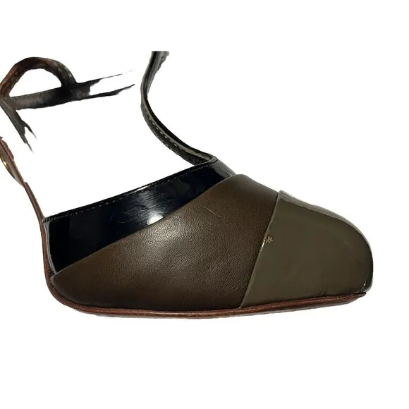 Tory Burch Lexa T-Bar 2 Tone Slingback Women’s Size 8 Brown Black All Leather