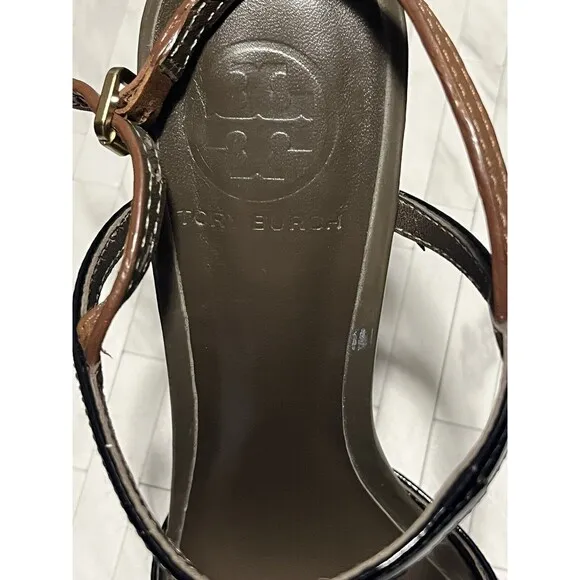 Tory Burch Lexa T-Bar 2 Tone Slingback Women’s Size 8 Brown Black All Leather