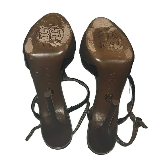 Tory Burch Lexa T-Bar 2 Tone Slingback Women’s Size 8 Brown Black All Leather