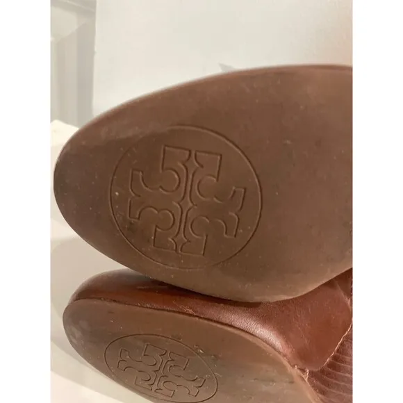 Tory Burch Milan Women’s Wedge Ankle Boots size 5 Logo Brown Genuine Leather