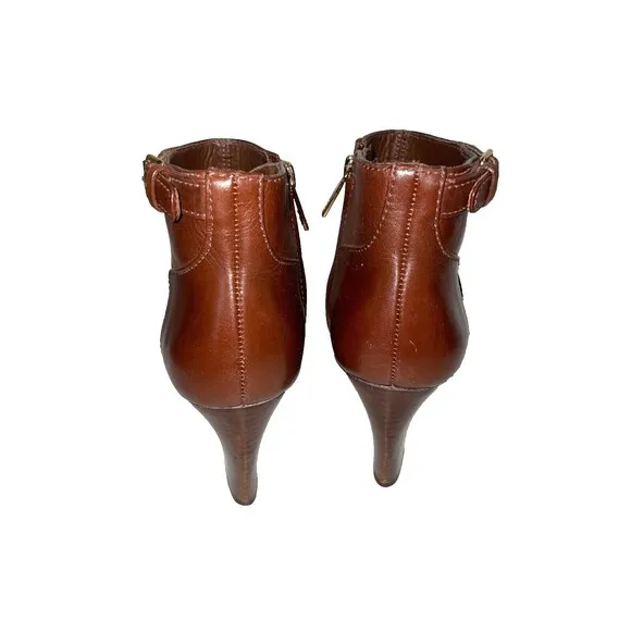Tory Burch Milan Women’s Wedge Ankle Boots size 5 Logo Brown Genuine Leather