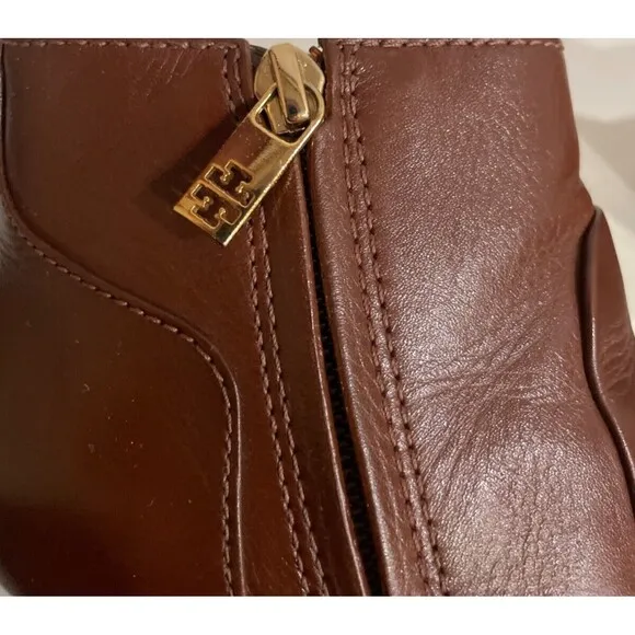 Tory Burch Milan Women’s Wedge Ankle Boots size 5 Logo Brown Genuine Leather