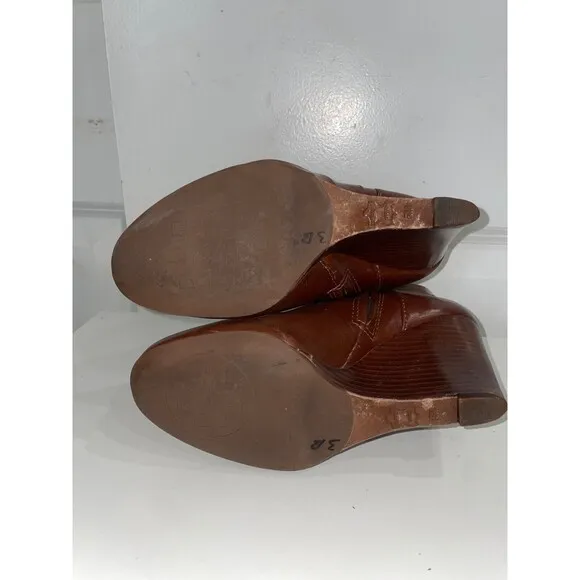 Tory Burch Milan Women’s Wedge Ankle Boots size 5 Logo Brown Genuine Leather