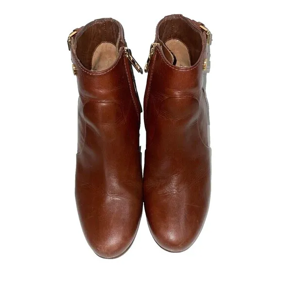 Tory Burch Milan Women’s Wedge Ankle Boots size 5 Logo Brown Genuine Leather