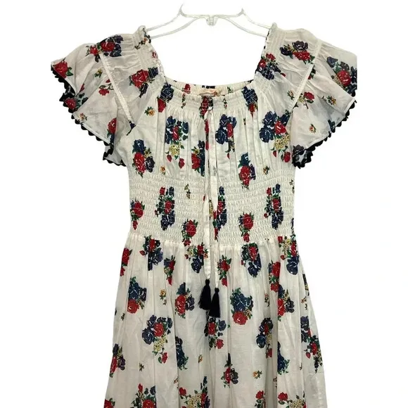 Tory Burch printed smocked dress ivory tea rose - Size S
