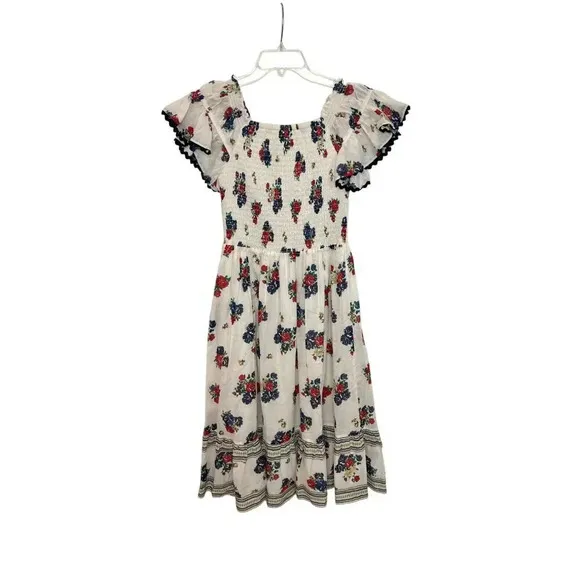 Tory Burch printed smocked dress ivory tea rose - Size S