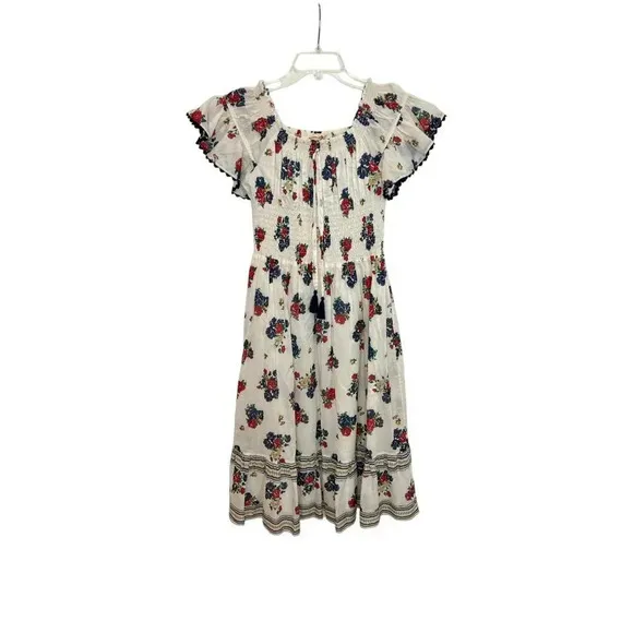 Tory Burch printed smocked dress ivory tea rose - Size S