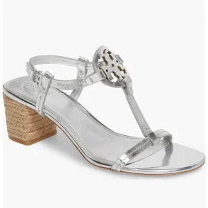 Tory Burch Silver Women's Sandals Miller Logo T-Strap