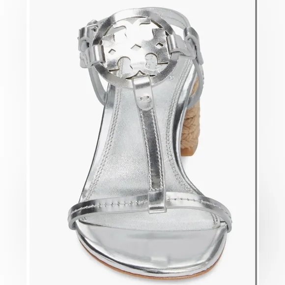 Tory Burch Silver Women's Sandals Miller Logo T-Strap