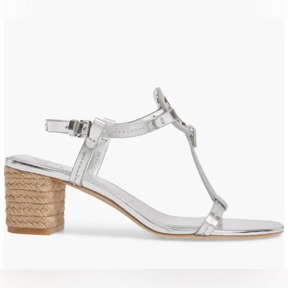 Tory Burch Silver Women's Sandals Miller Logo T-Strap
