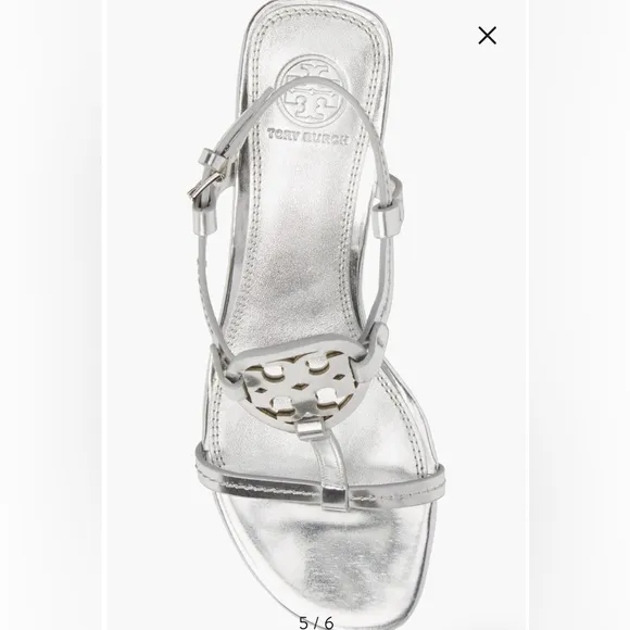 Tory Burch Silver Women's Sandals Miller Logo T-Strap