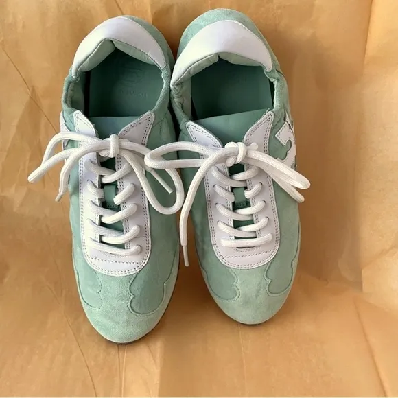 Tory Burch Tory Sneakers Mint Chip Suede Leather Shoes 6.5