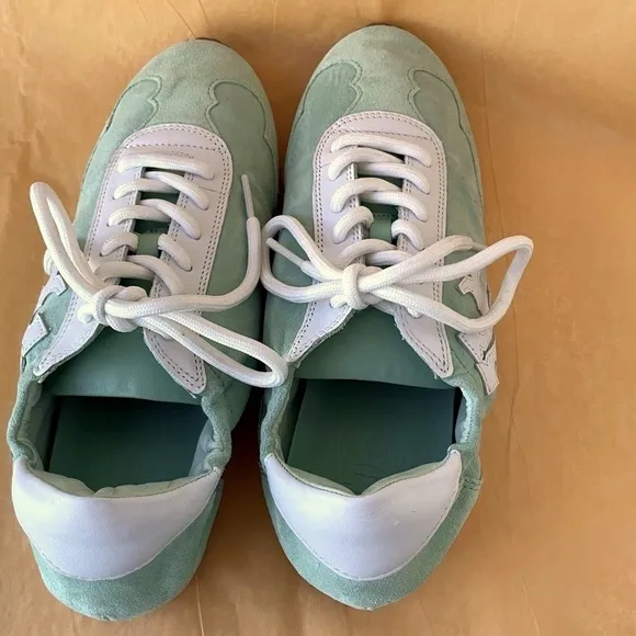 Tory Burch Tory Sneakers Mint Chip Suede Leather Shoes 6.5